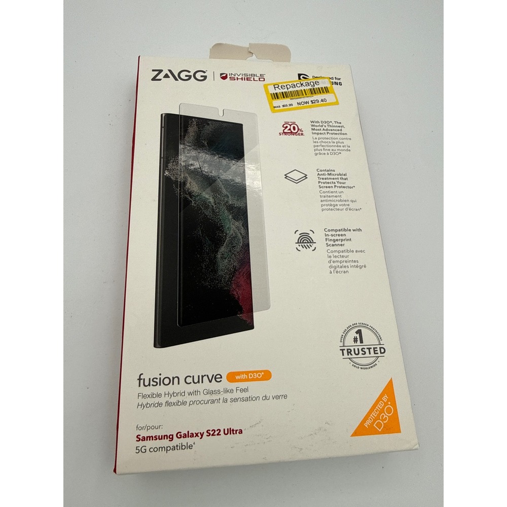 ZAGG Screen Protector Samsung Galaxy S22 Ultra Clear New Fusion Curve D3O Z3318